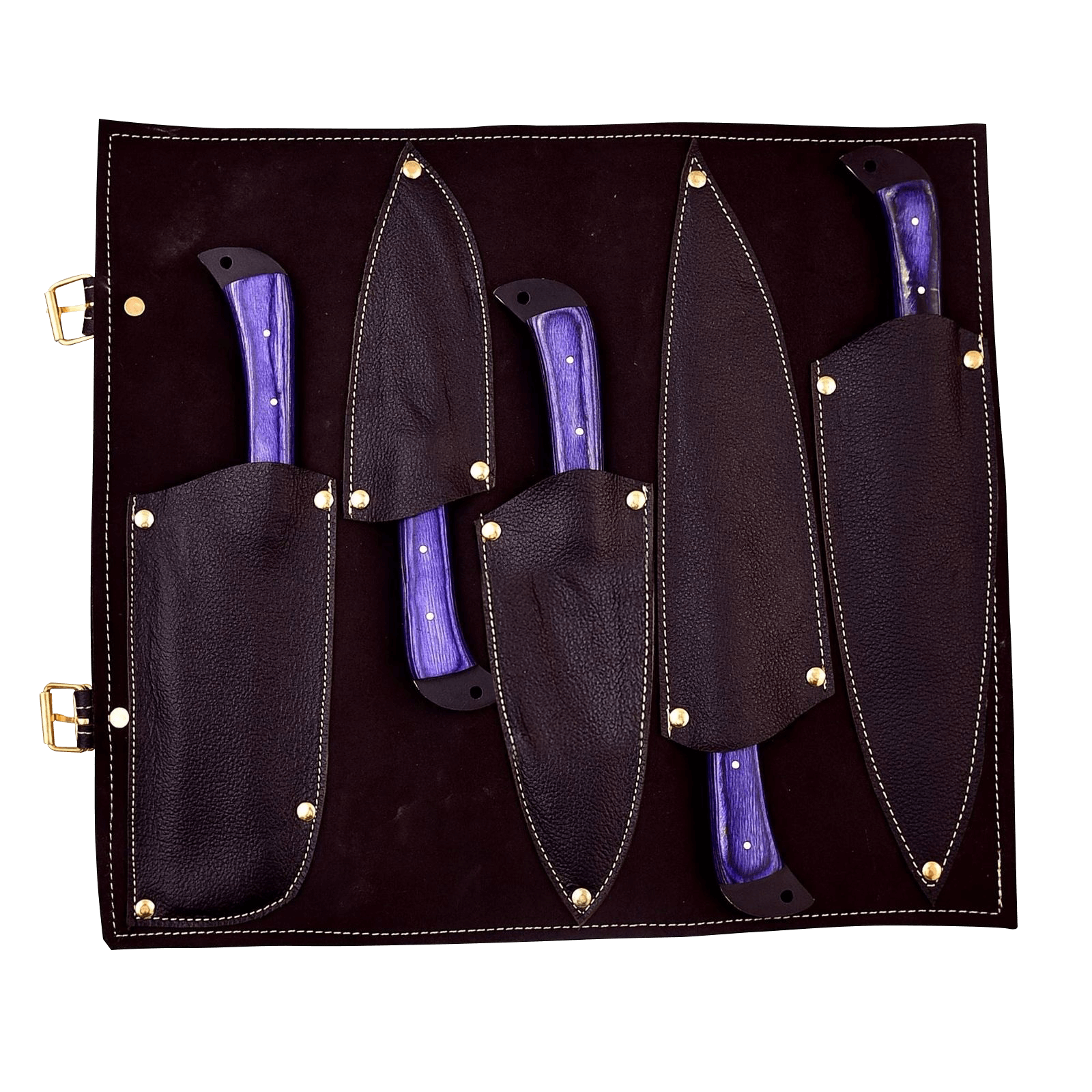 5 Piece Handmade J2 Steel Kitchen Chef Knives Set with Leather Roll - Image 3