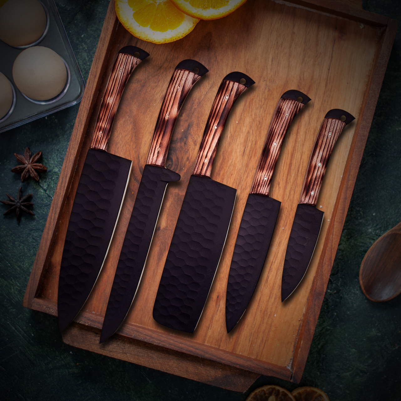 5 Piece Handmade 12 Chrome Knives Chef Set, Kitchen knives set, Steel knife set with leather Sheath