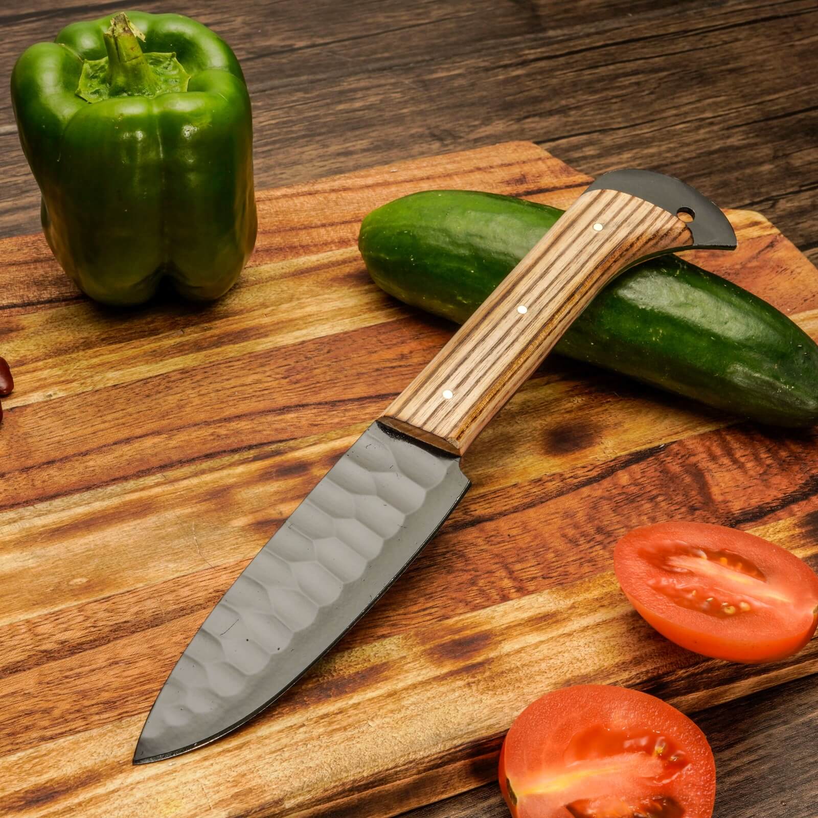 5 Piece Handmade 12 Chrome Knives Chef Set, Kitchen knives set, Steel knife set with leather Sheath - Image 9