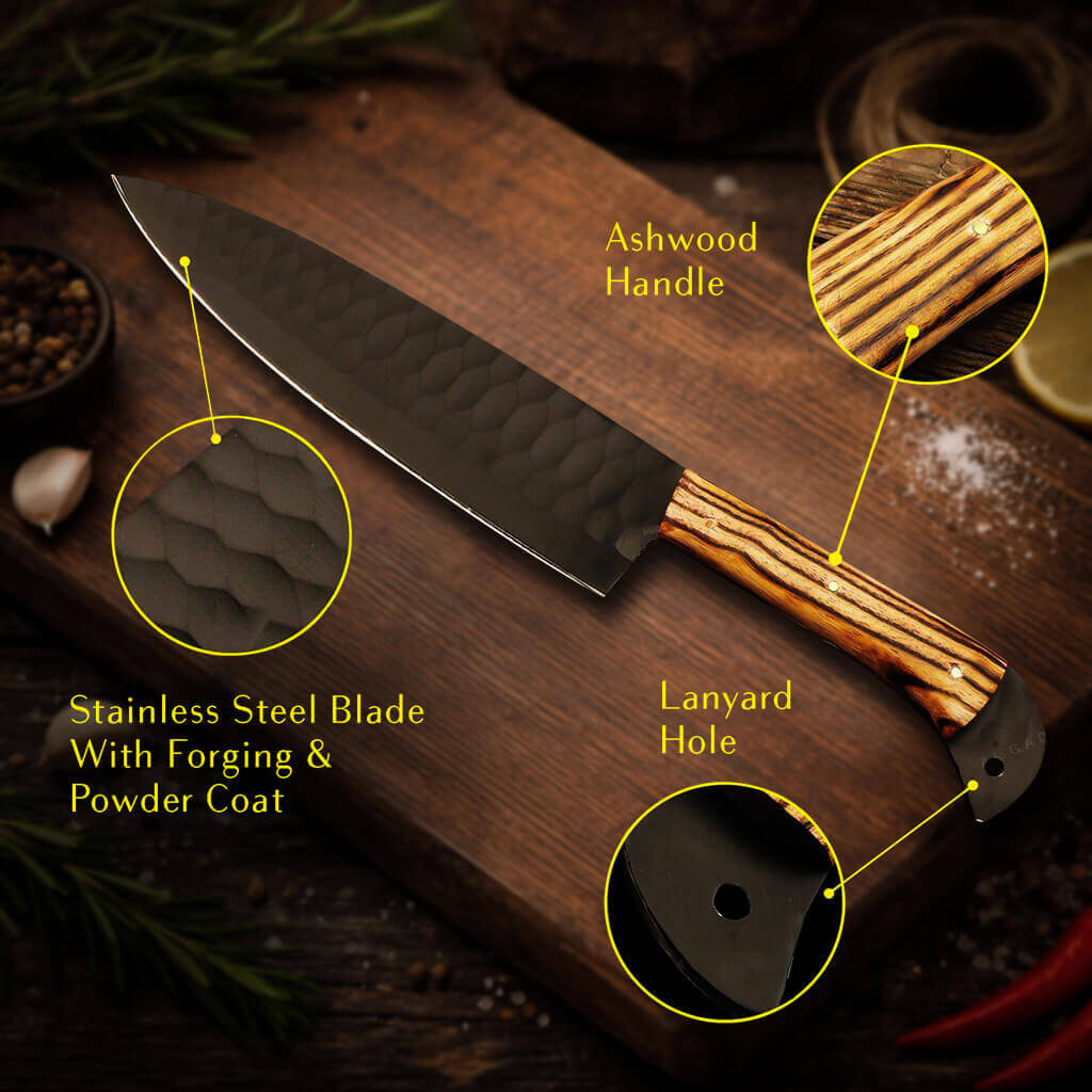 5 Piece Handmade 12 Chrome Knives Chef Set, Kitchen knives set, Steel knife set with leather Sheath - Image 2
