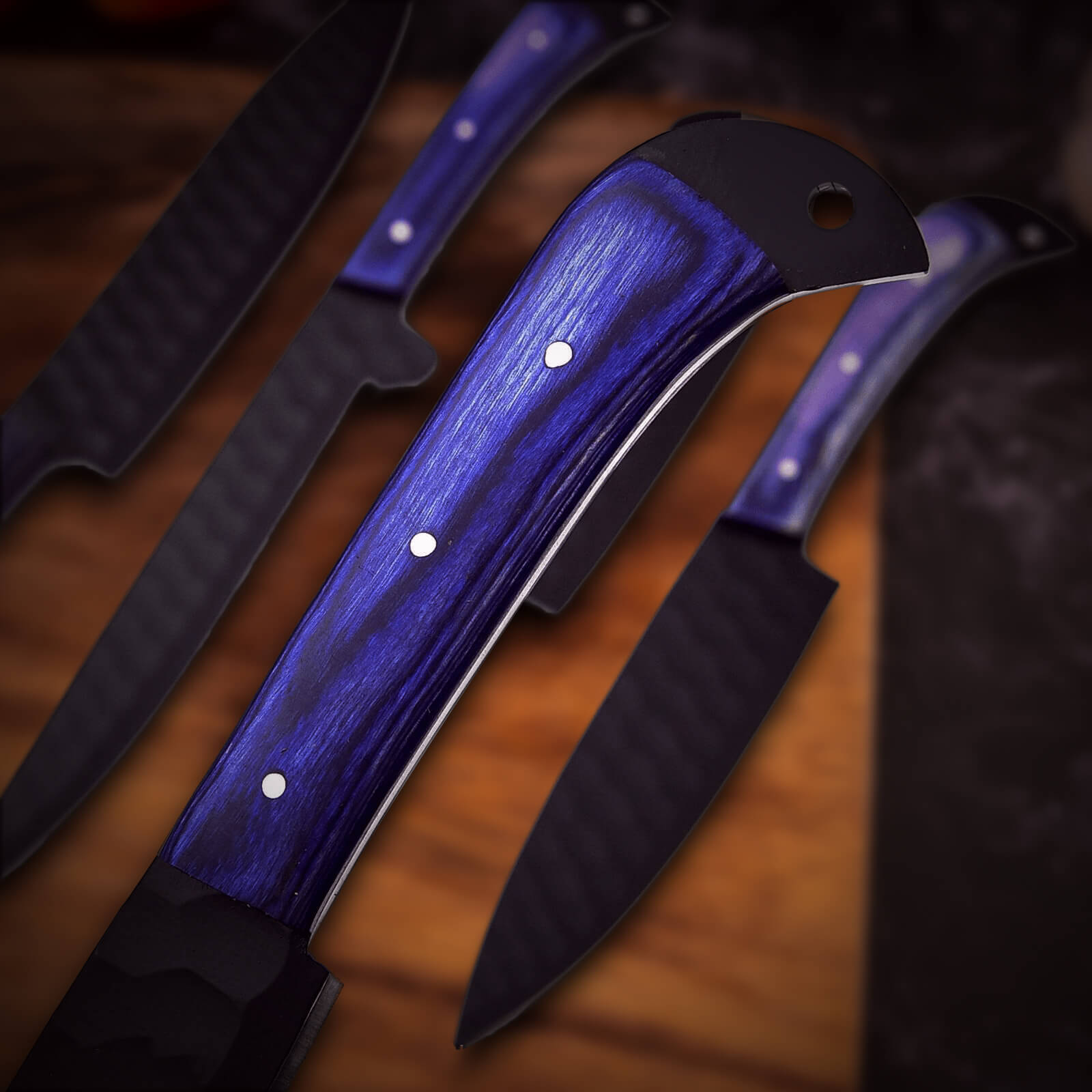 5 Piece Handmade J2 Steel Kitchen Chef Knives Set with Leather Roll - Image 5
