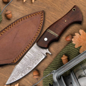 Damascus Steel Handmade Camping Outdoor Utility Knife with Wooden Handle