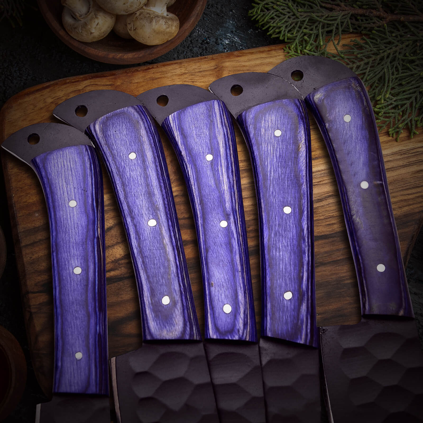 5 Piece Handmade J2 Steel Kitchen Chef Knives Set with Leather Roll - Image 2