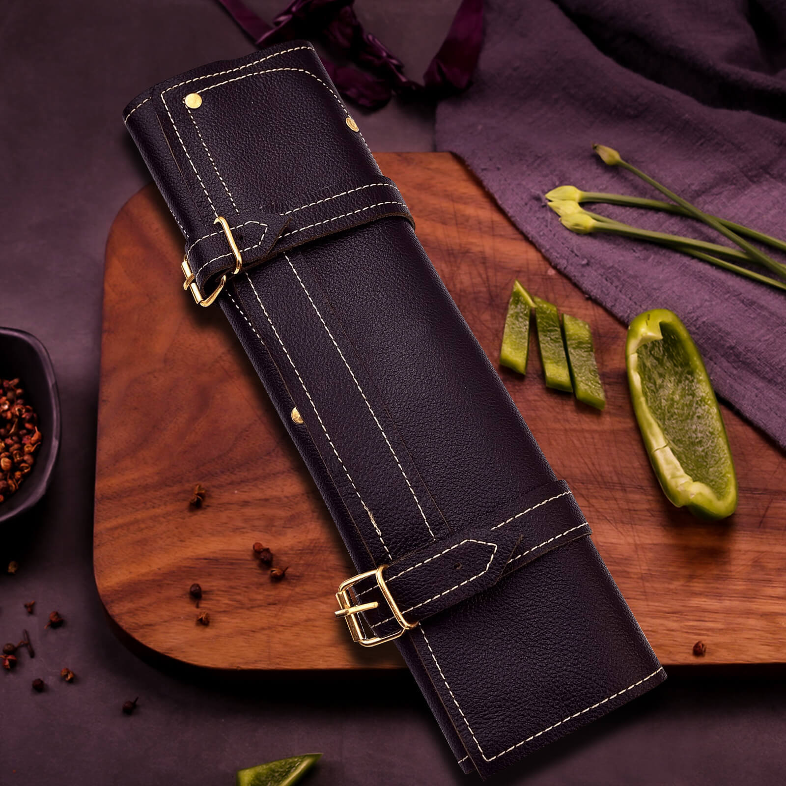 5 Piece Handmade J2 Steel Kitchen Chef Knives Set with Leather Roll - Image 4