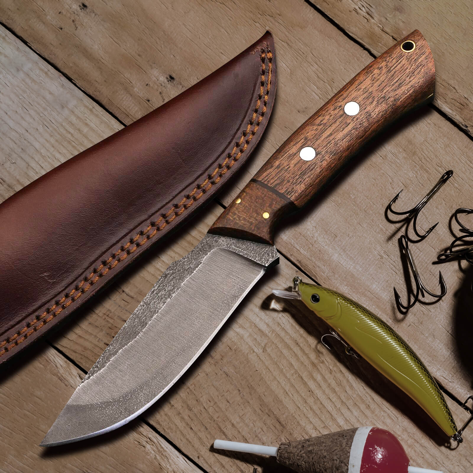 Custom Handmade Camping Outdoor Utility Knife Full Tang Micarta Handle Leather Sheath