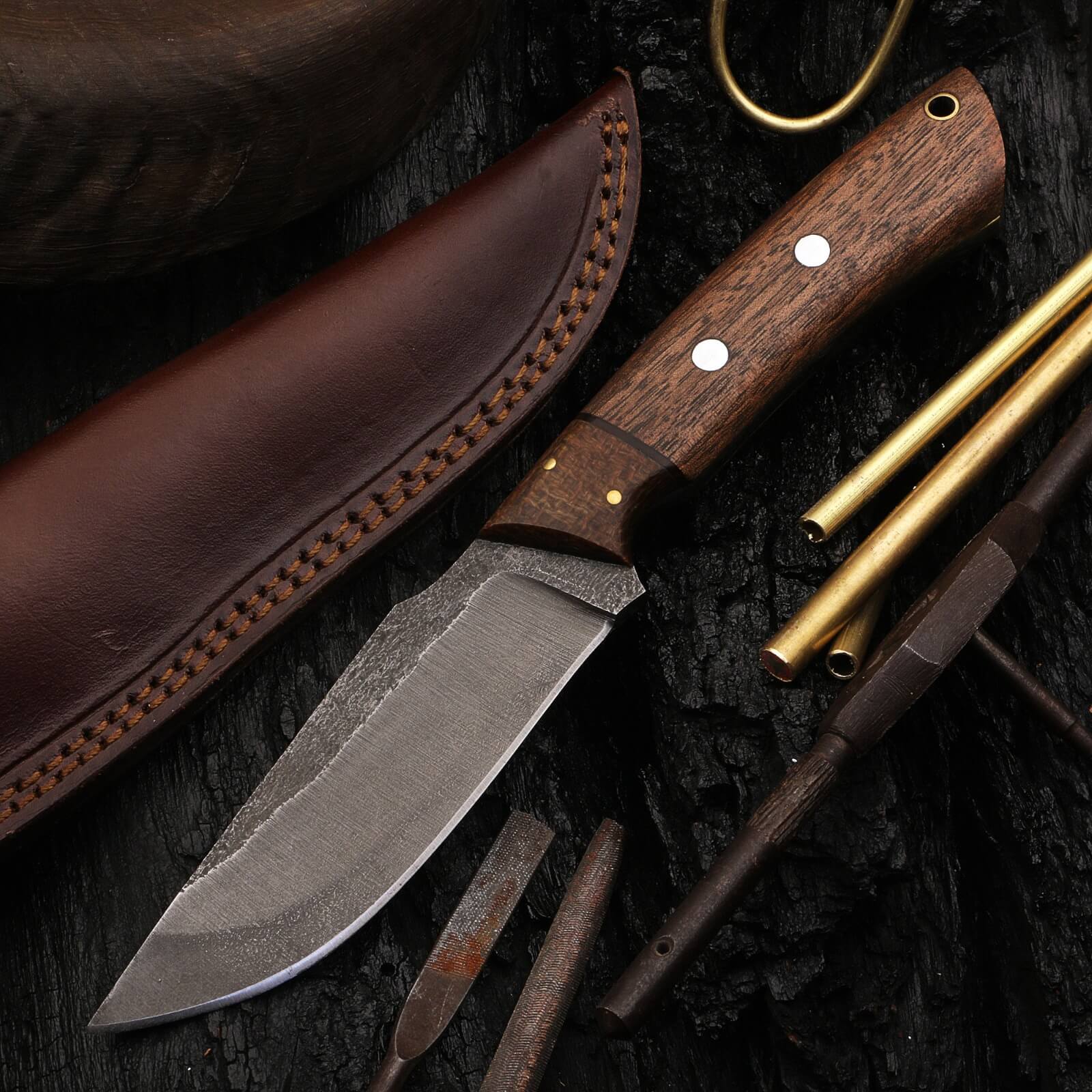 Custom Handmade Camping Outdoor Utility Knife Full Tang Micarta Handle Leather Sheath - Image 4