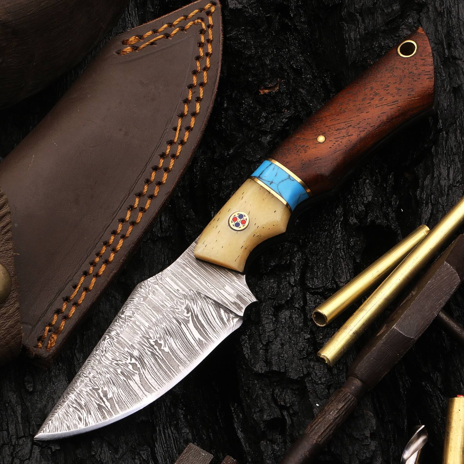 Custom Handmade Damascus Steel Camping Outdoor Utility Knife - Image 4