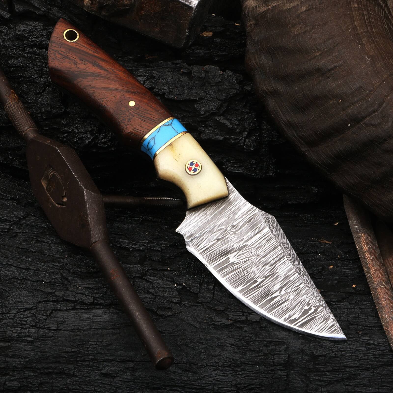 Custom Handmade Damascus Steel Camping Outdoor Utility Knife - Image 2