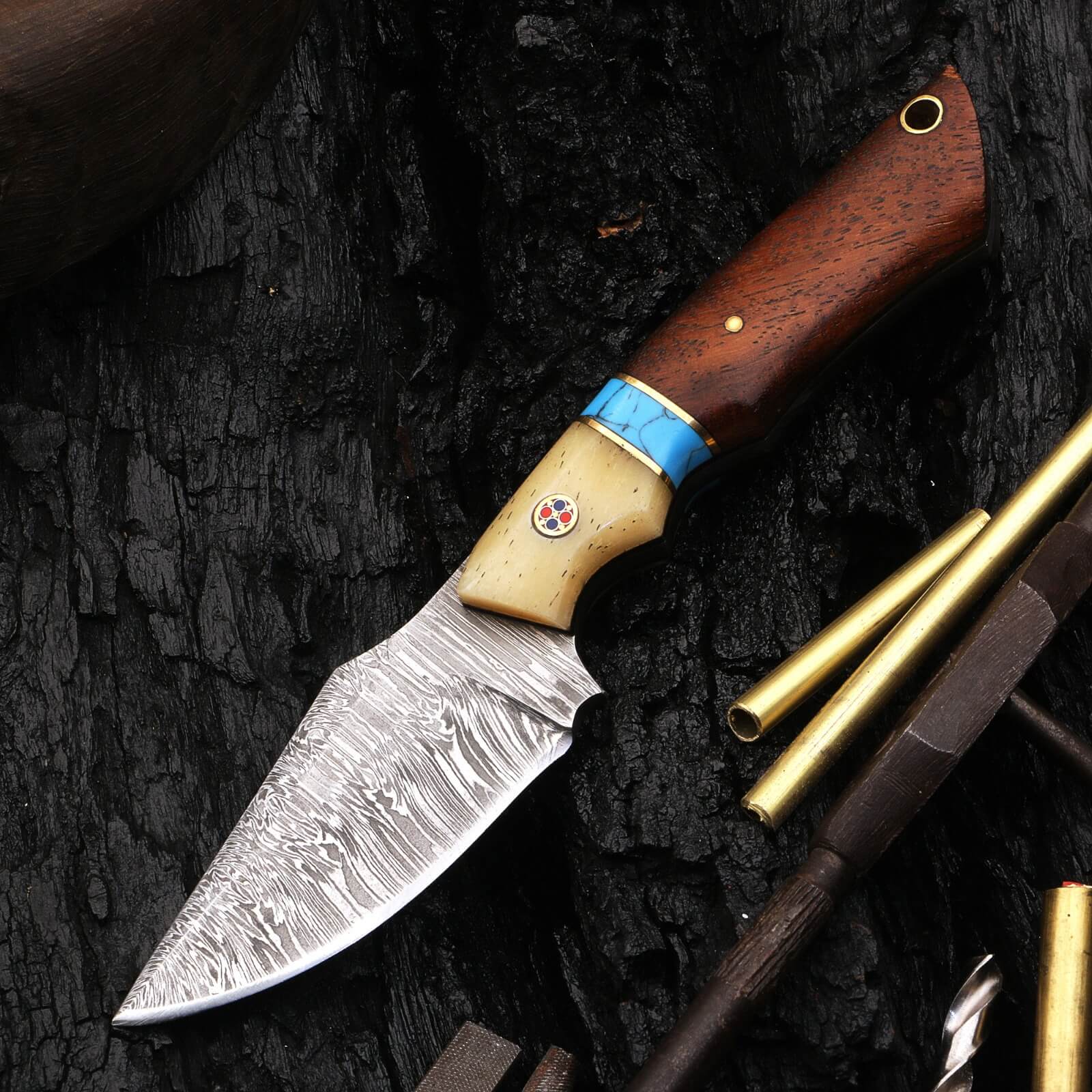 Custom Handmade Damascus Steel Camping Outdoor Utility Knife - Image 3