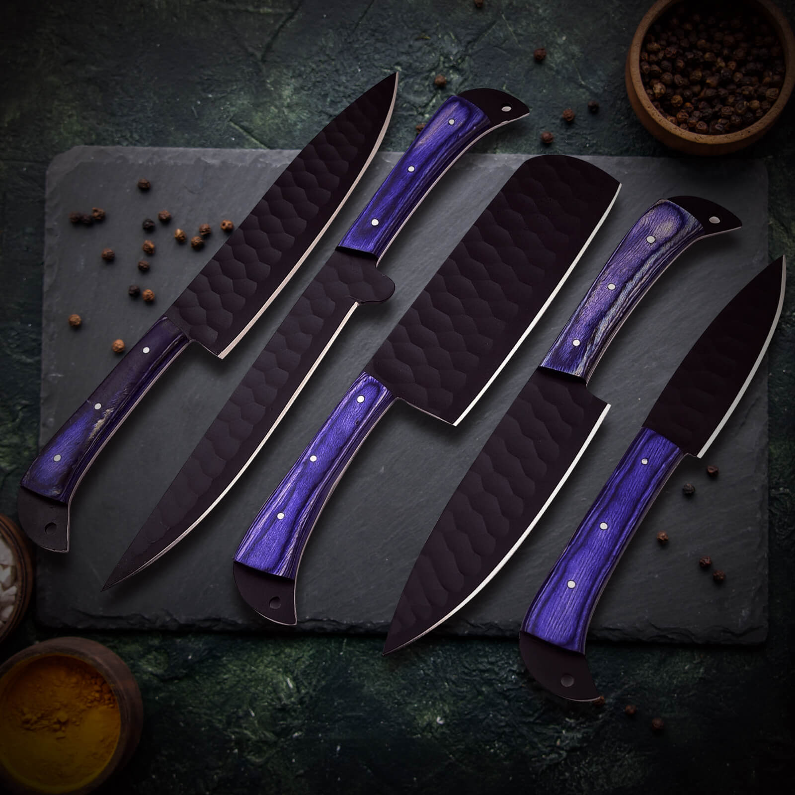 5 Piece Handmade J2 Steel Kitchen Chef Knives Set with Leather Roll - Image 6