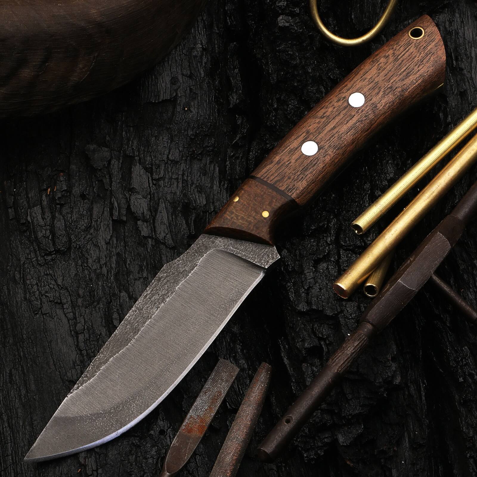 Custom Handmade Camping Outdoor Utility Knife Full Tang Micarta Handle Leather Sheath - Image 3